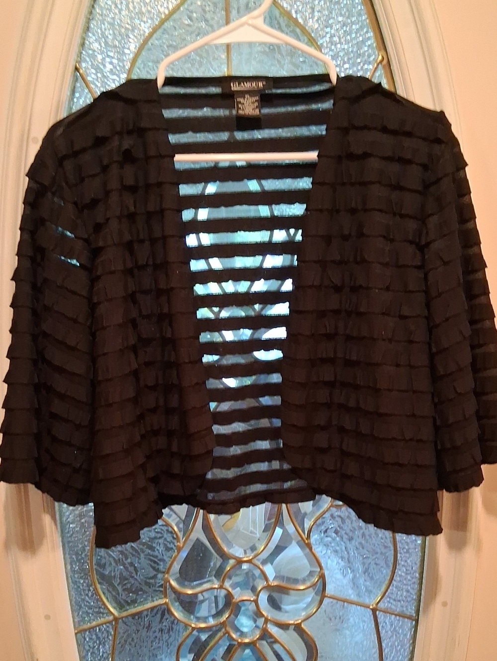 Glamour Black Layered Ruffle Open-Front Cardigan